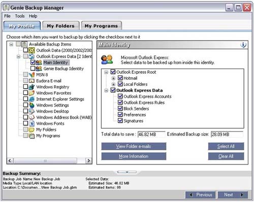 Genie Backup Manager Screenshot